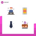 Modern Set of 4 Flat Icons and symbols such as bandit, necktie, thief, temperature, cake party