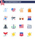 Modern Set of 16 Flats and symbols on USA Independence Day such as army; gun; money; wedding; love