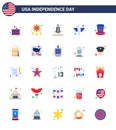 Modern Set of 25 Flats and symbols on USA Independence Day such as eagle; animal; western; american; transport