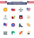 Modern Set of 16 Flats and symbols on USA Independence Day such as ice hockey; love; court; heart; american