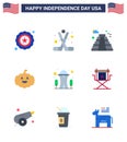 Modern Set of 9 Flats and symbols on USA Independence Day such as needle; building; american; usa; pumkin