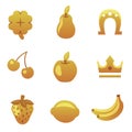 Modern set of gold gambling and casino icons for website or mobile application. Bright and stylish elements for you des