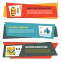 Set of horizontal banners for rafting, camping and summer activity