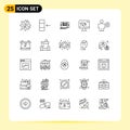 Modern Set of 25 Lines Pictograph of avatar, education, application, cap, tranfer Royalty Free Stock Photo