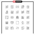 Modern Set of 25 Lines Pictograph of bag, laptop, envelope, internet connectivity, multimedia