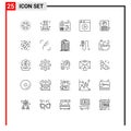Modern Set of 25 Lines Pictograph of customization, web, strategy, play, play Royalty Free Stock Photo