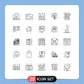 Modern Set of 25 Lines Pictograph of doc, stare, pass, birthday, health