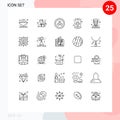 Modern Set of 25 Lines Pictograph of guard, phone, right, app, android