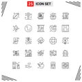 Modern Set of 25 Lines Pictograph of interior, cupboard, document, box, cube