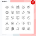 Modern Set of 25 Lines and symbols such as document, hands support, radio, giving, care