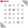 Modern Set of 25 Lines and symbols such as pastor, database, mic, economy, refrigerator