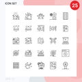 Modern Set of 25 Lines and symbols such as snow, climate, ramadan, picnic, park