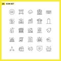 Modern Set of 25 Lines and symbols such as typing, building, pointer, life, technology