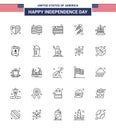 Modern Set of 25 Lines and symbols on USA Independence Day such as america; love; fire; invitation; fire Royalty Free Stock Photo