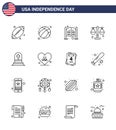 Modern Set of 16 Lines and symbols on USA Independence Day such as death; law; bar; justice; entrance