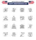 Modern Set of 16 Lines and symbols on USA Independence Day such as dessert; tent; party decoration; camping; grill Royalty Free Stock Photo