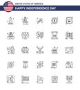 Modern Set of 25 Lines and symbols on USA Independence Day such as security; dollar; pot; money; day Royalty Free Stock Photo