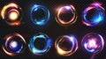 Modern set of optical halo flares with neon light modern effect set. Ring lens with glitter 3D digital design. Radiant Royalty Free Stock Photo