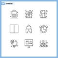 Pack of 9 creative Outlines of alarm, constructor, fridge, building, grid Royalty Free Stock Photo