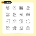 Modern Set of 16 Outlines Pictograph of cd, cupsakes, building, cupcake, baking