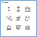 Modern Set of 9 Outlines Pictograph of citysets, nuclear, server, mutation, id