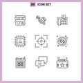 Modern Set of 9 Outlines Pictograph of crosshair, cpu, hand, chipset, fax machine Royalty Free Stock Photo