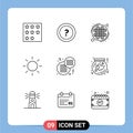 Modern Set of 9 Outlines Pictograph of food, sun, question, brightness, irish Royalty Free Stock Photo