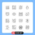 Modern Set of 16 Outlines Pictograph of girl, emojis, server, person, hands