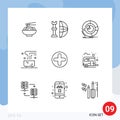 Modern Set of 9 Outlines Pictograph of hot drink, food, plan, coffee, diagram