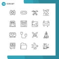 Modern Set of 16 Outlines Pictograph of laptop, party, ceremony, holiday, celebration Royalty Free Stock Photo