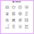 Modern Set of 16 Outlines Pictograph of loss, balance, direction, messaging, message