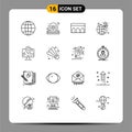 Set of 16 Modern UI Icons Symbols Signs for map, profit, architecture, world, global Royalty Free Stock Photo