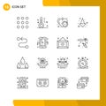 Modern Set of 16 Outlines Pictograph of media, road, heart, destination, down