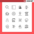 Modern Set of 16 Outlines Pictograph of network, house, smoke, home, rack