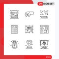 Modern Set of 9 Outlines Pictograph of page, creative, development tools, copywriting, device