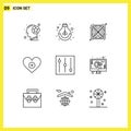 Modern Set of 9 Outlines Pictograph of tools, heart, school, like, supply