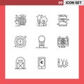 Modern Set of 9 Outlines Pictograph of traffic, meter, farming, mail, encrypted