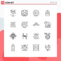 Modern Set of 16 Outlines and symbols such as algorithm, study, coin, backbag, money