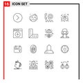 User Interface Pack of 16 Basic Outlines of app, lungs, call, health, phone Royalty Free Stock Photo