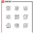 Modern Set of 9 Outlines and symbols such as board, light stick, vineyard, party, drum