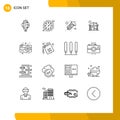 Modern Set of 16 Outlines and symbols such as can, photo, fire work, camera, service