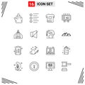 Modern Set of 16 Outlines and symbols such as circus, tant, shrit, publicity, marketing Royalty Free Stock Photo