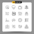Outline Pack of 16 Universal Symbols of code, love, watch, key, folder Royalty Free Stock Photo