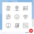 Modern Set of 9 Outlines and symbols such as cookie, spa, love, bowl, music