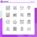 Modern Set of 16 Outlines and symbols such as customer, creative, shirt, key board, jewelery