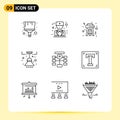 Modern Set of 9 Outlines and symbols such as database, chart, party, flow, light