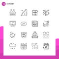 Modern Set of 16 Outlines and symbols such as device, computer, locker, happy, chicken