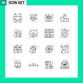 Modern Set of 16 Outlines and symbols such as farming, agriculture, management, education, first