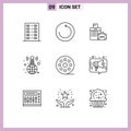 Modern Set of 9 Outlines and symbols such as film, news, luggage, live, world wide