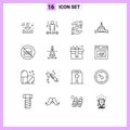 Modern Set of 16 Outlines and symbols such as food, burgers, love, tent, camping